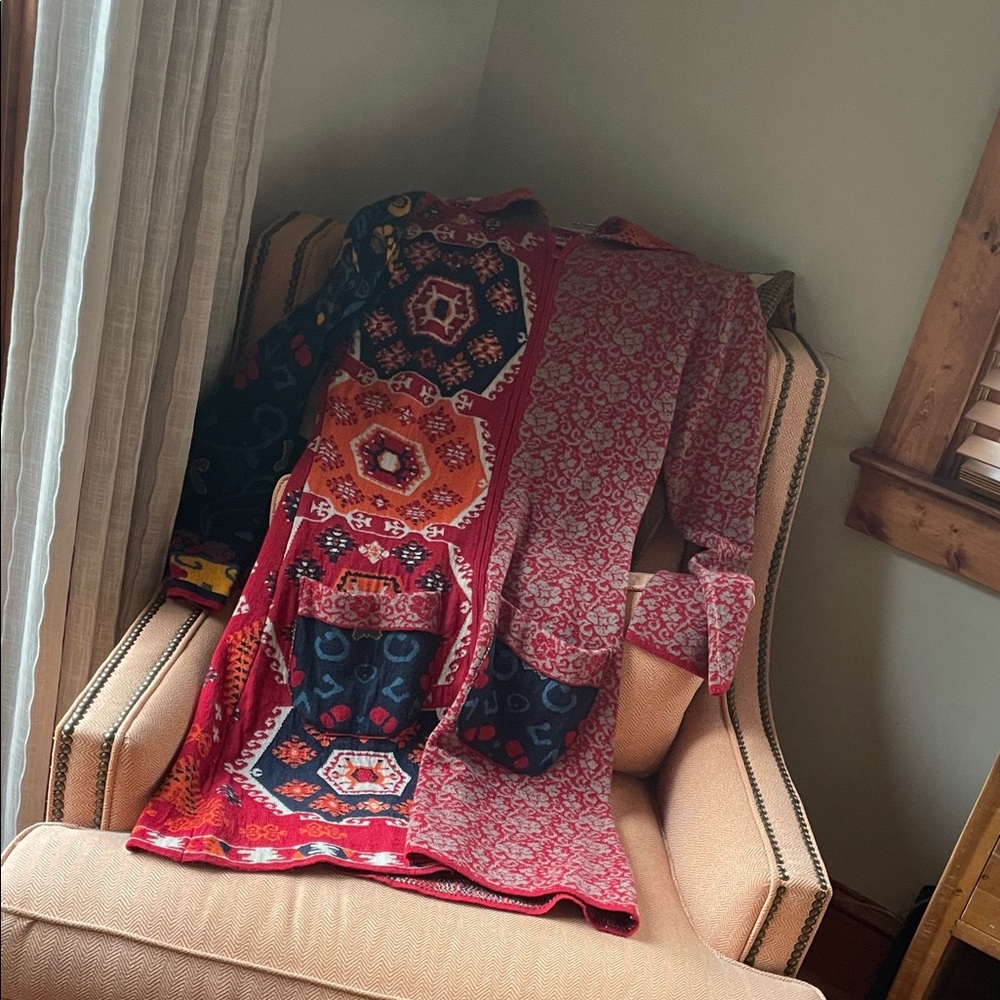 Colorful Patterned Long Sweater Coat - Picture 3 of 5